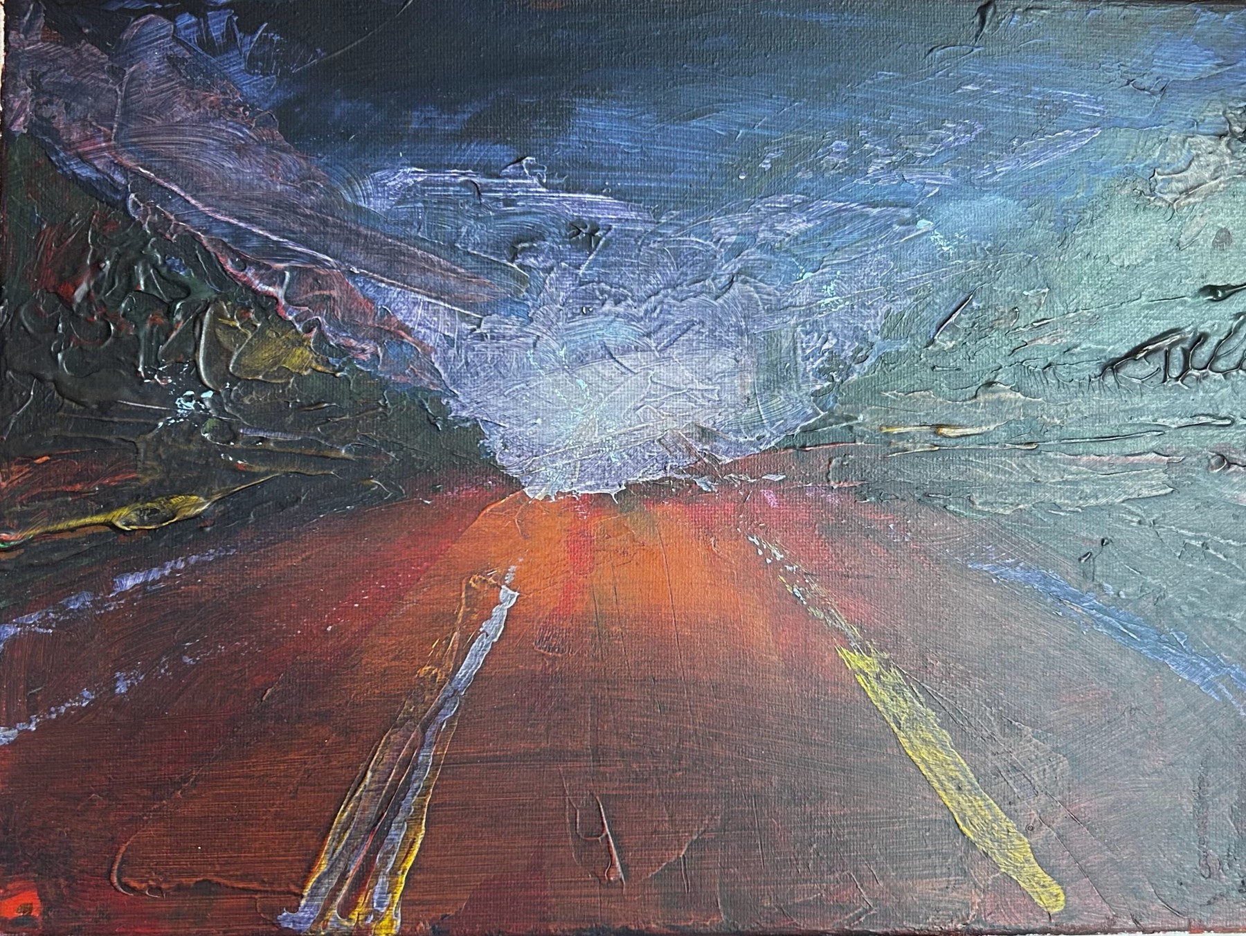 Colorful road scene with red and blue tones, by Alejandro David Quesada Vázquez