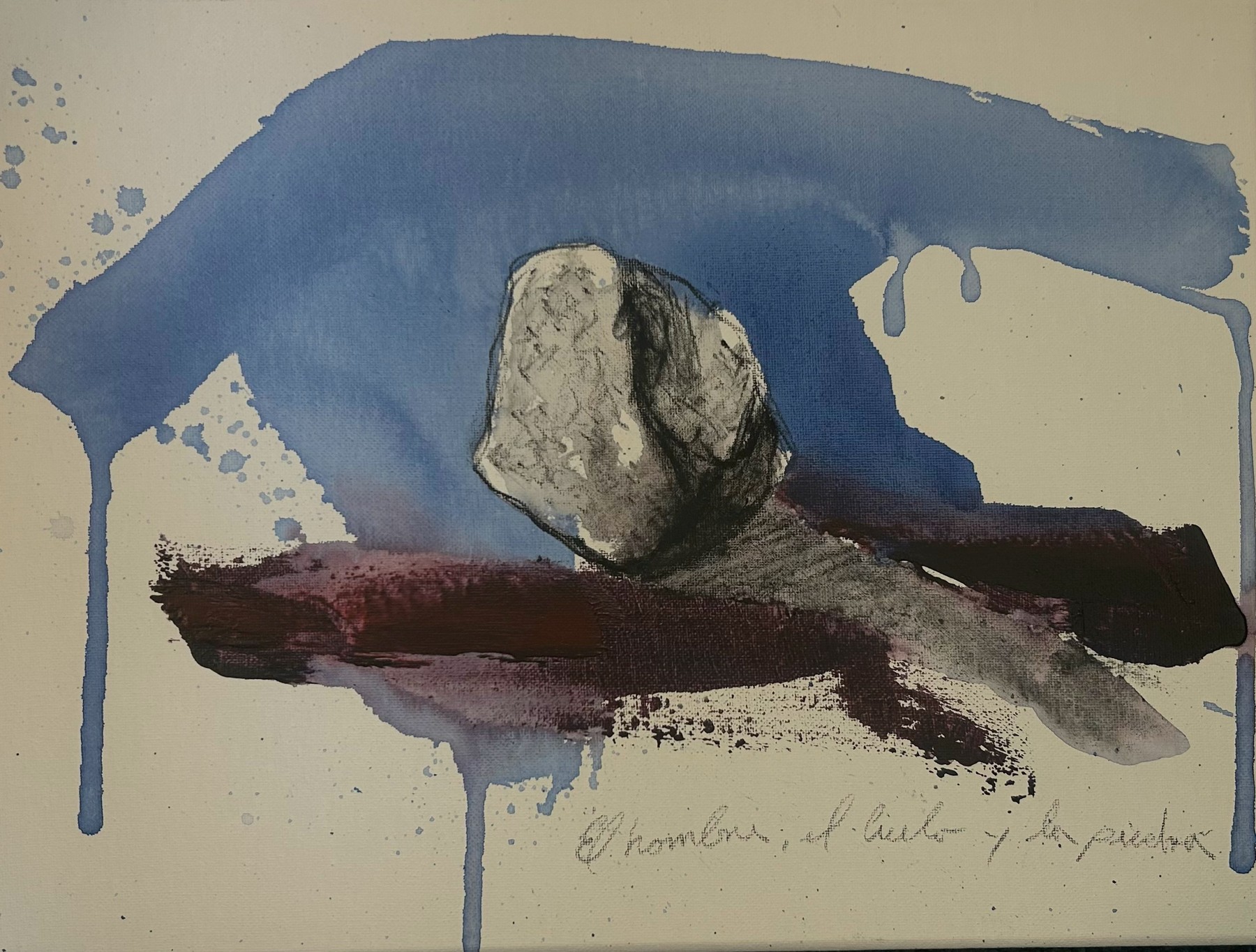 Abstract composition in blue, red, and white, by Alejandro David Quesada Vázquez
