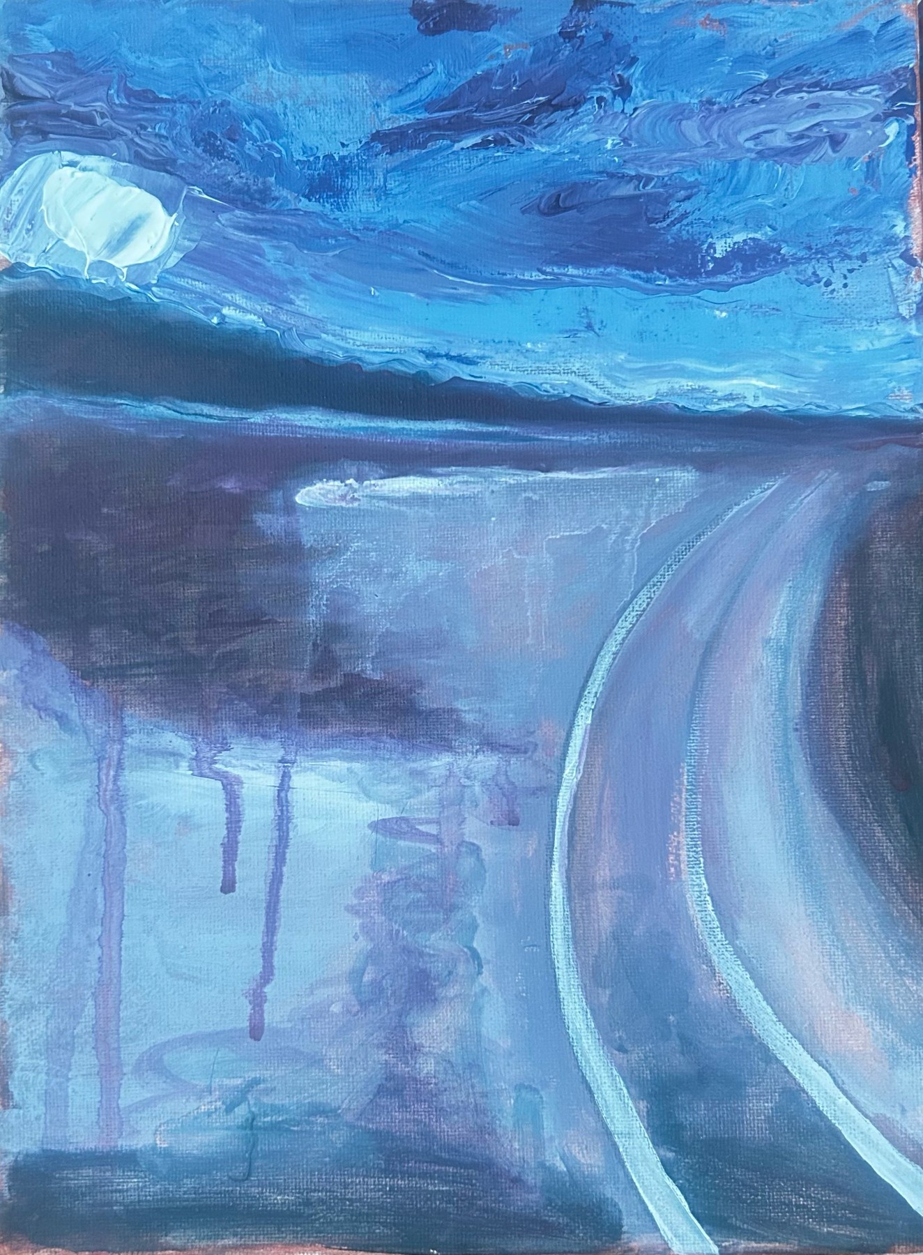 Abstract blue painting with sweeping curved forms, by Alejandro David Quesada Vázquez